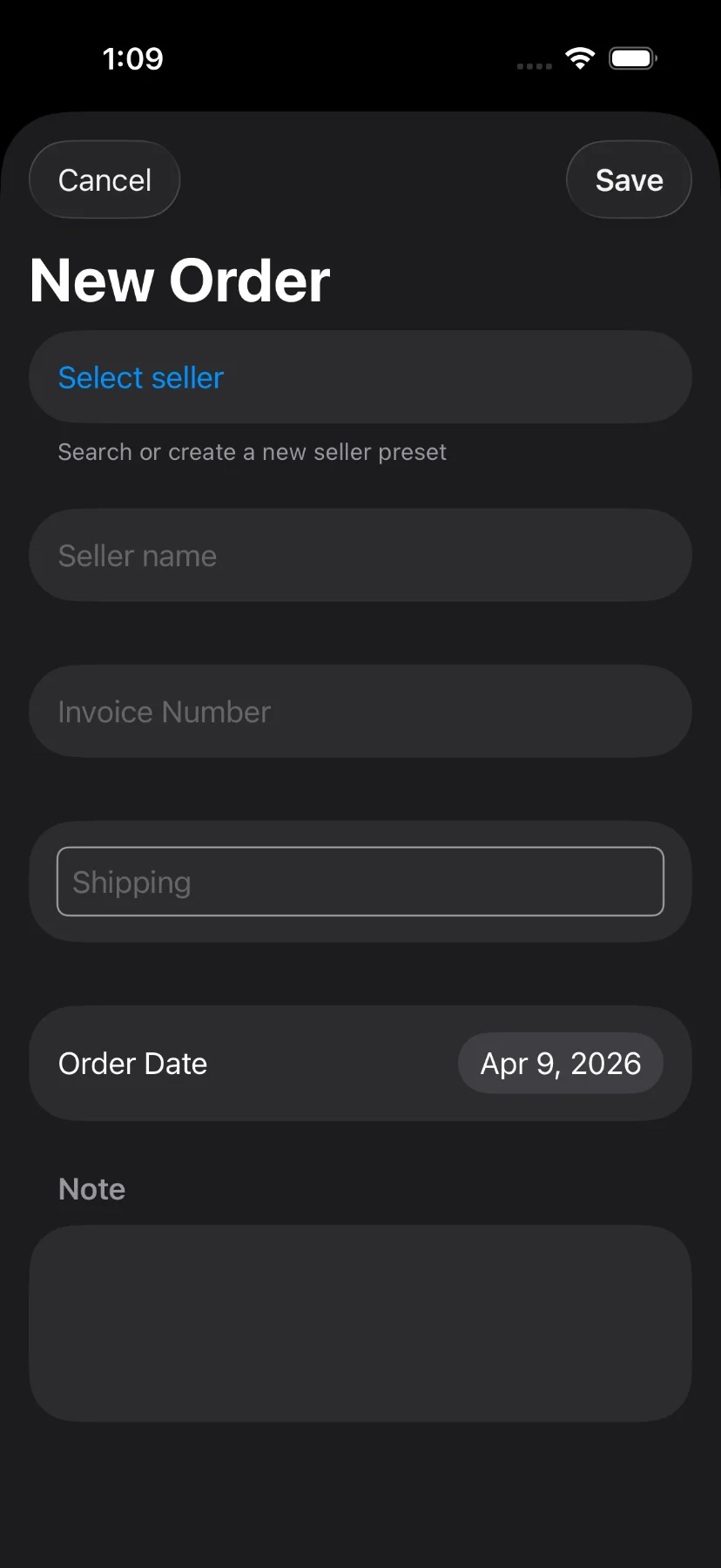 Order input parameters