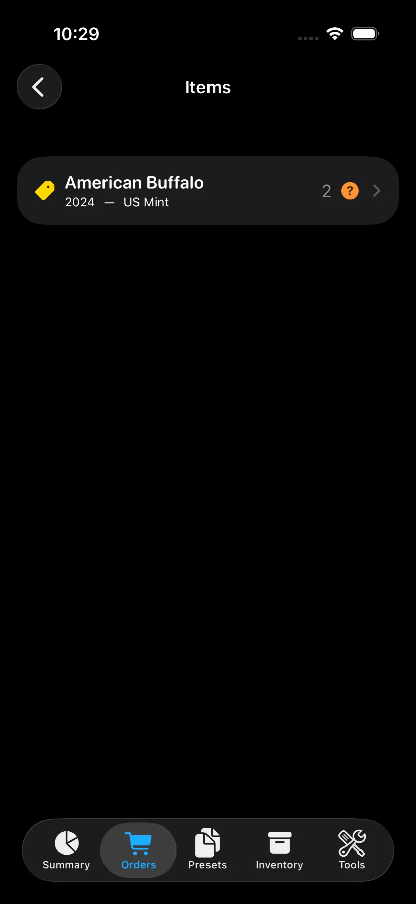 Order details and inventory