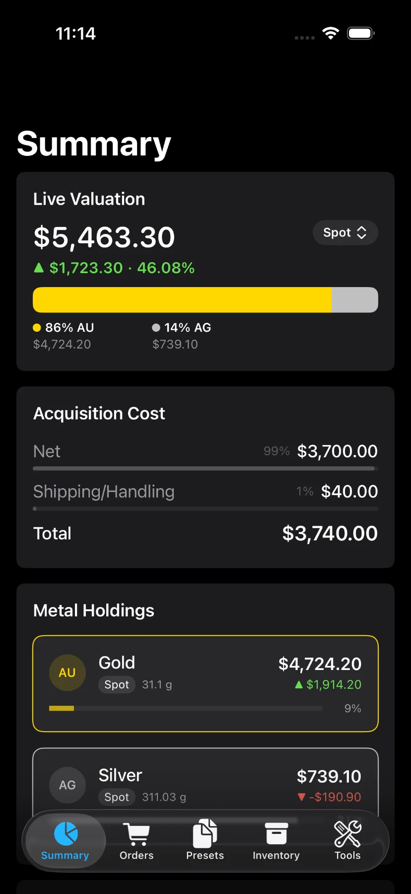 Portfolio summary valuation