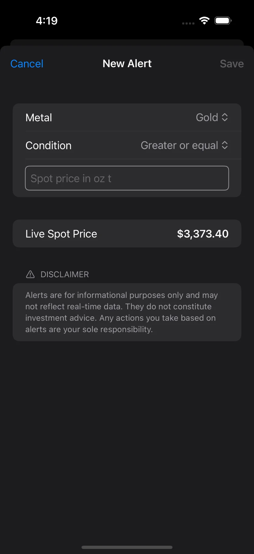 Create spot price alert
