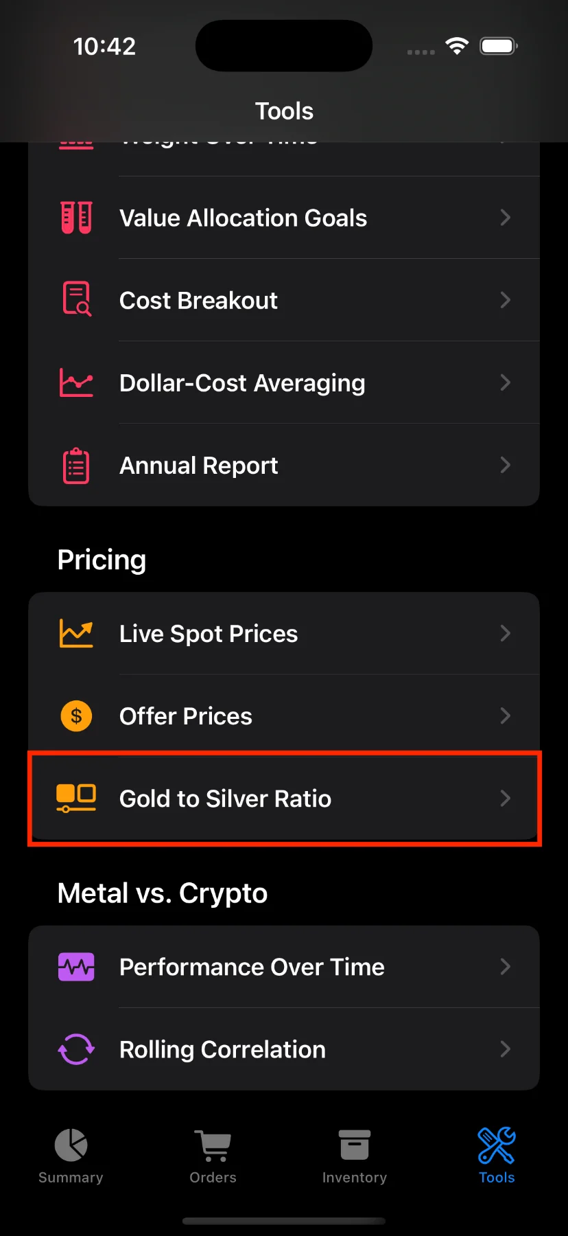 Gold to silver ratio from settings