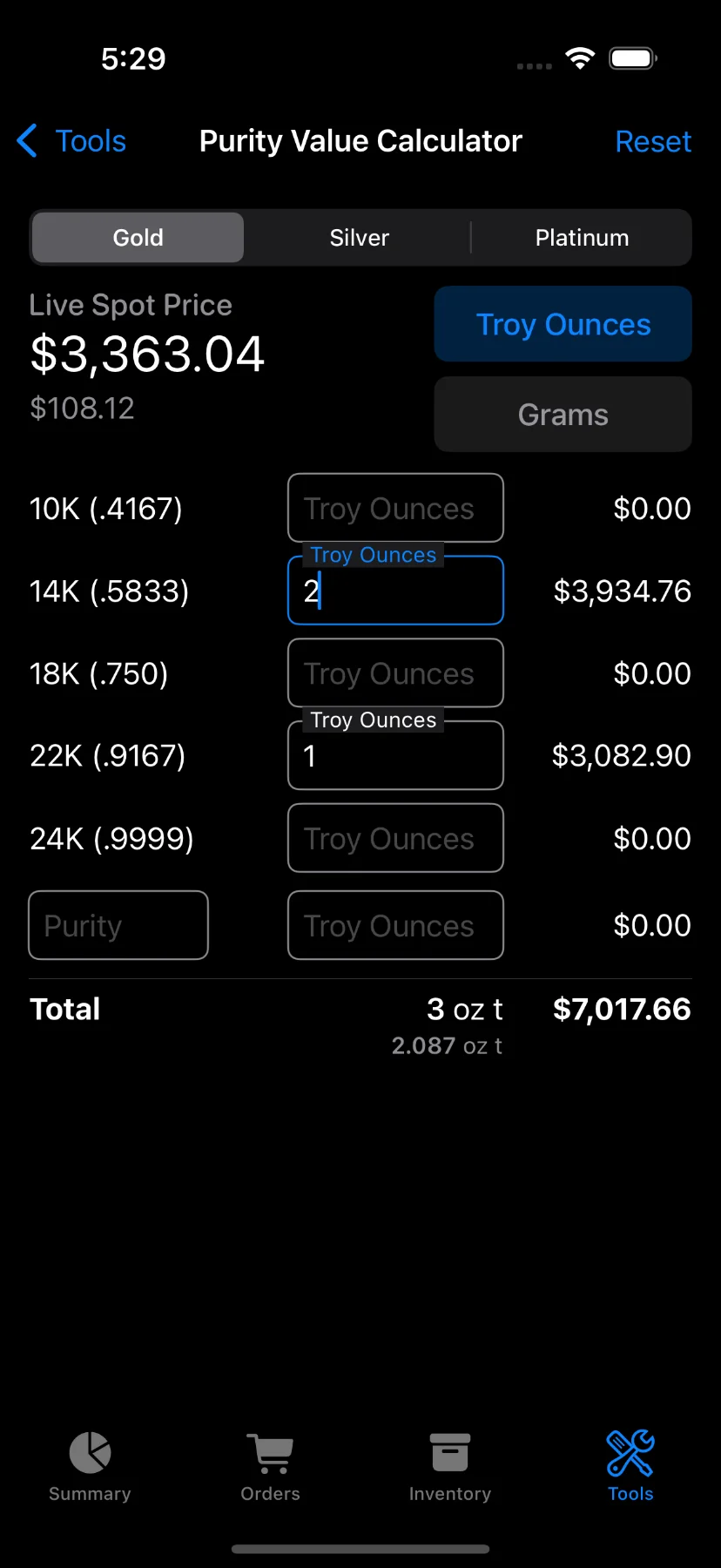 Purity value calculator