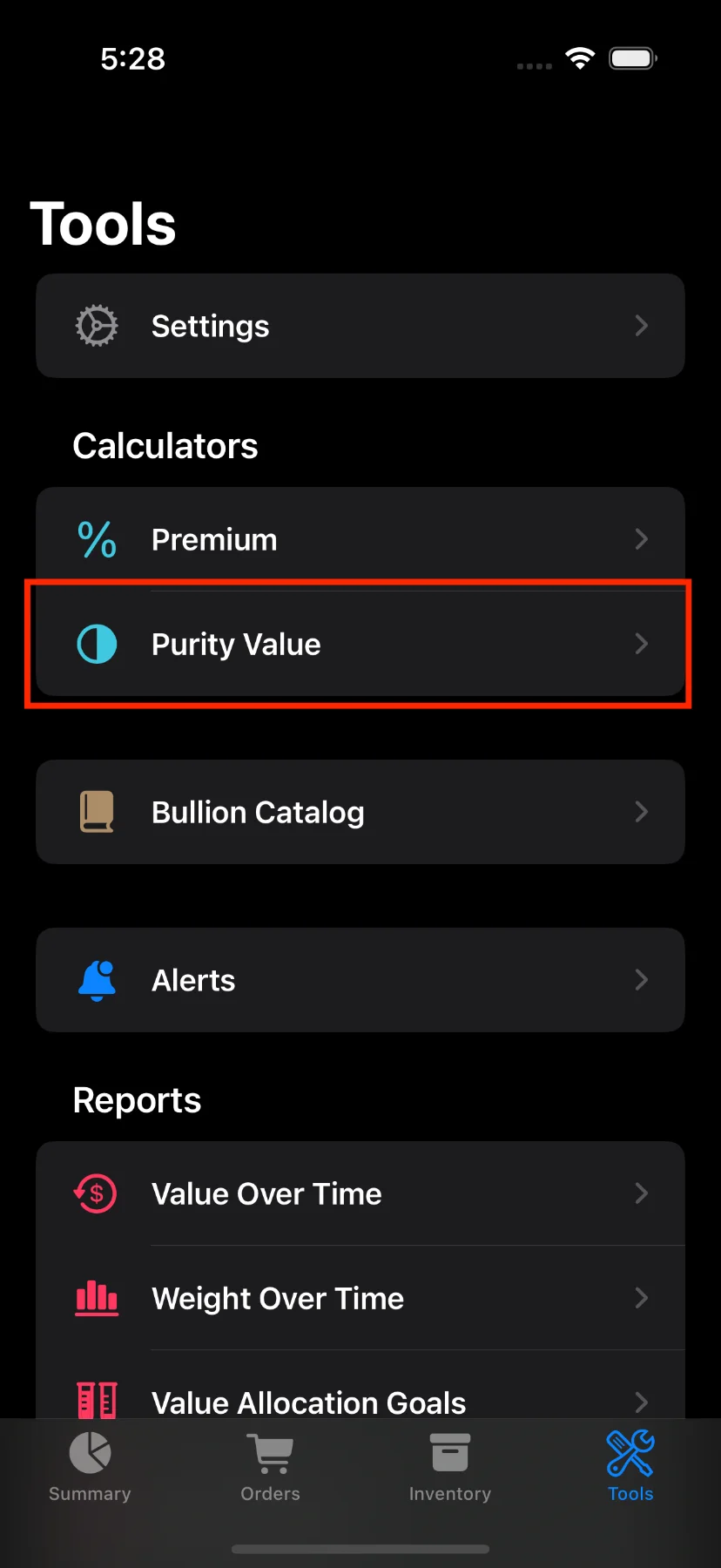 Purity value calculator