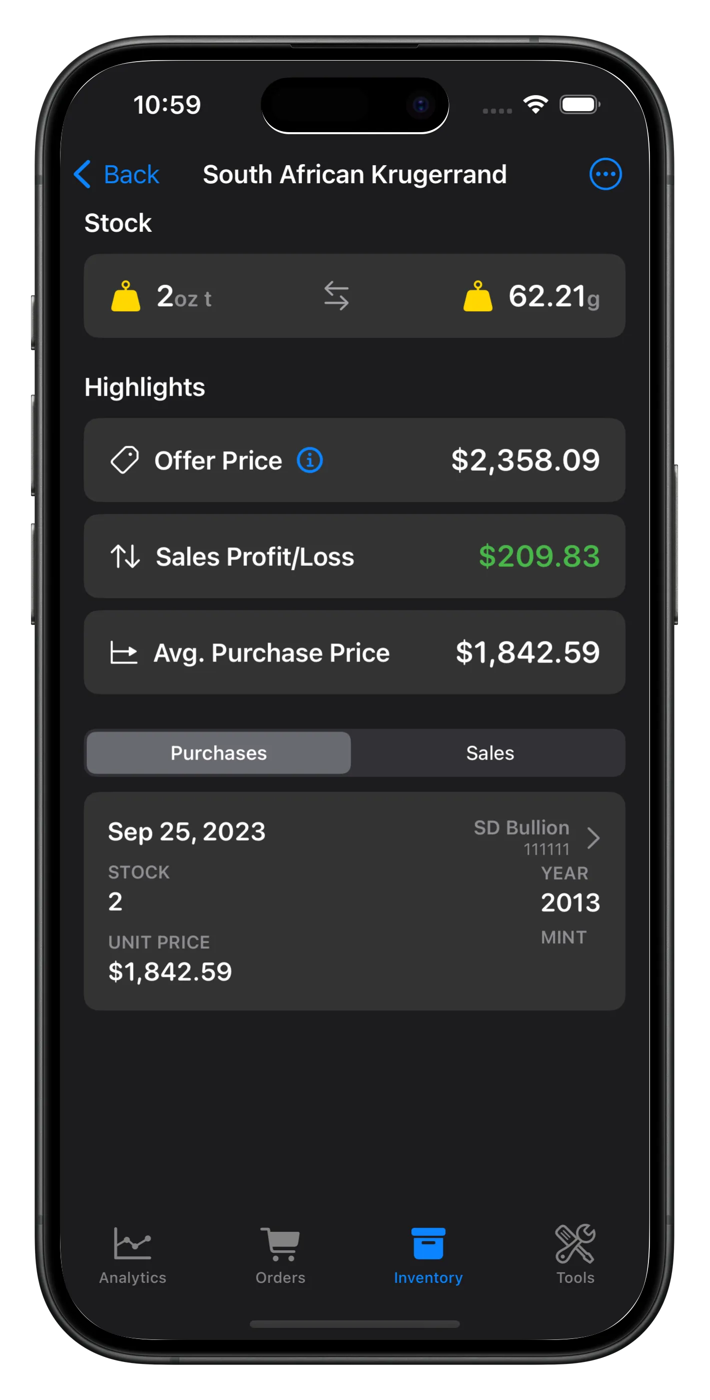 Precious Metals Manager Inventory