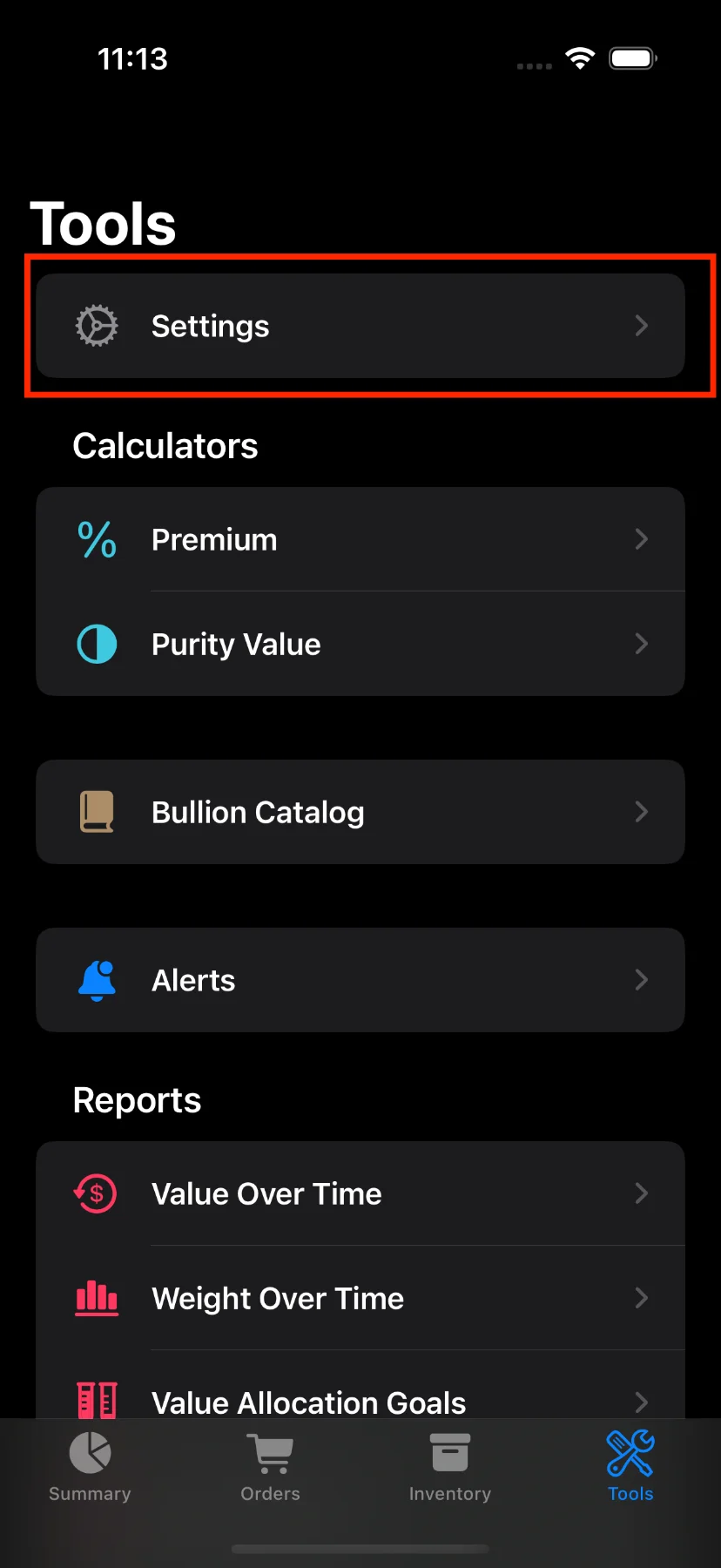Change currency settings screen